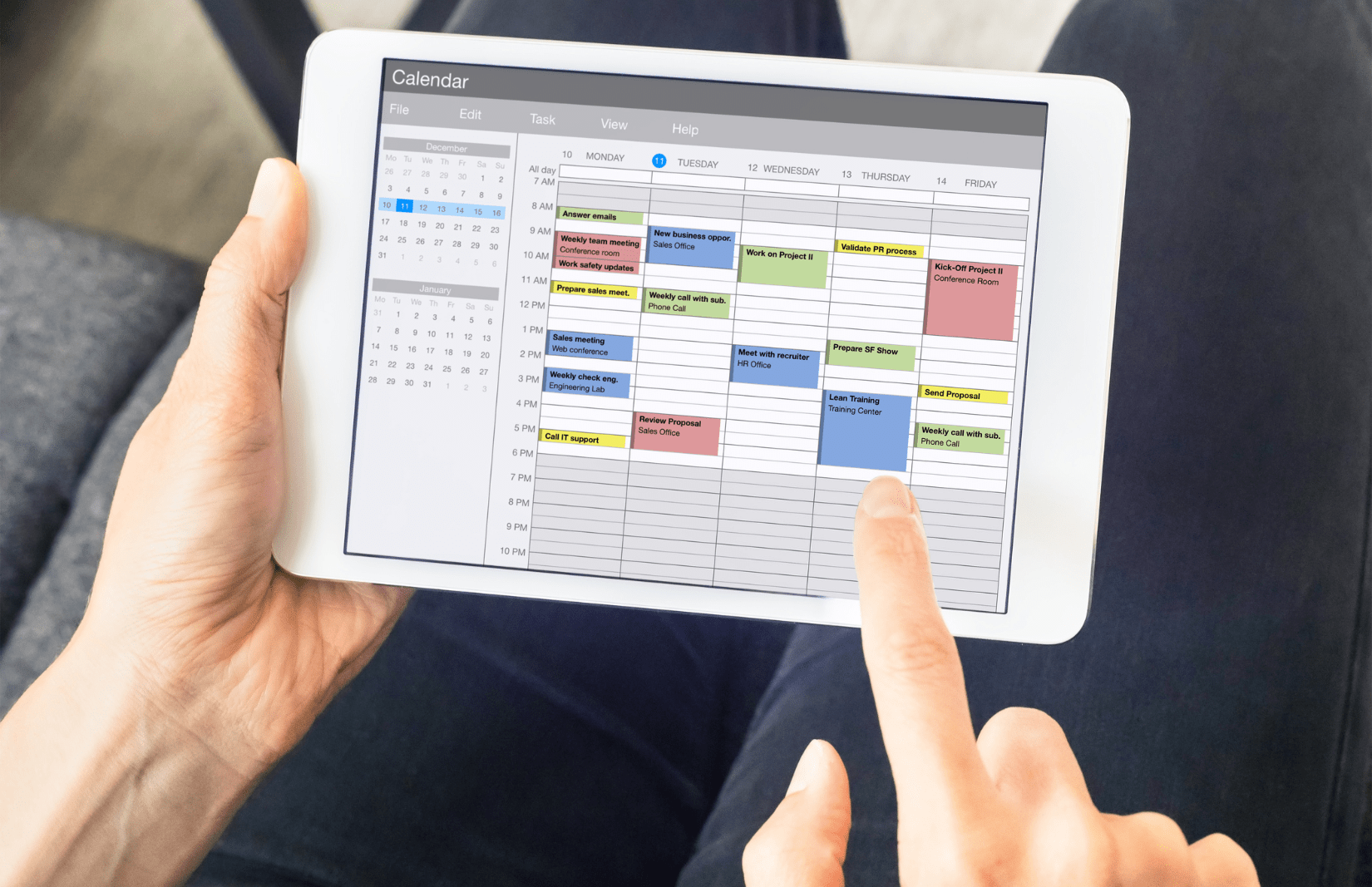 Ipad with a schedule showing on the screen. 
